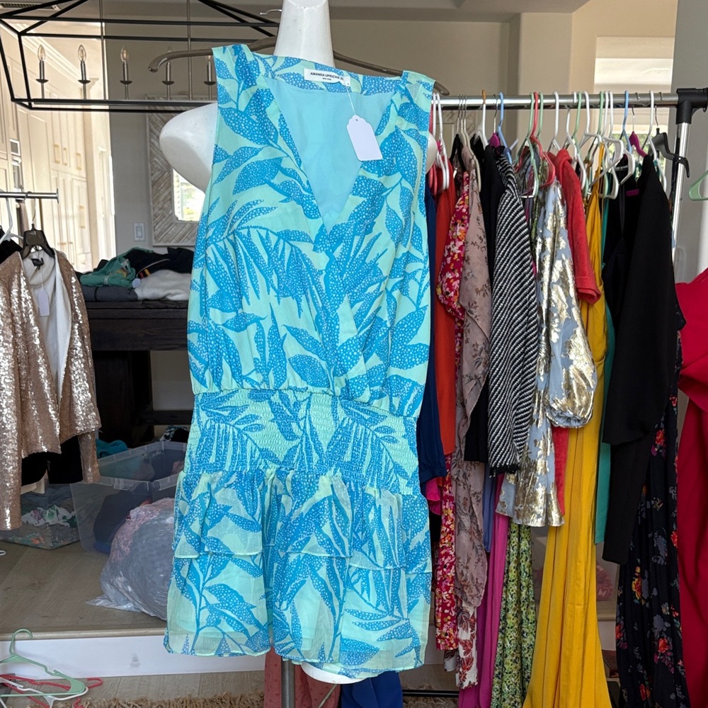 Amanda Uprichard Aqua and Turquoise Sleeveless Romper
